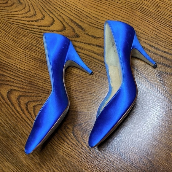 🌷 Dyeables 🌷 Vintage Gorgeous Vibrant Blue Satin Heel Shoes - Picture 5 of 13